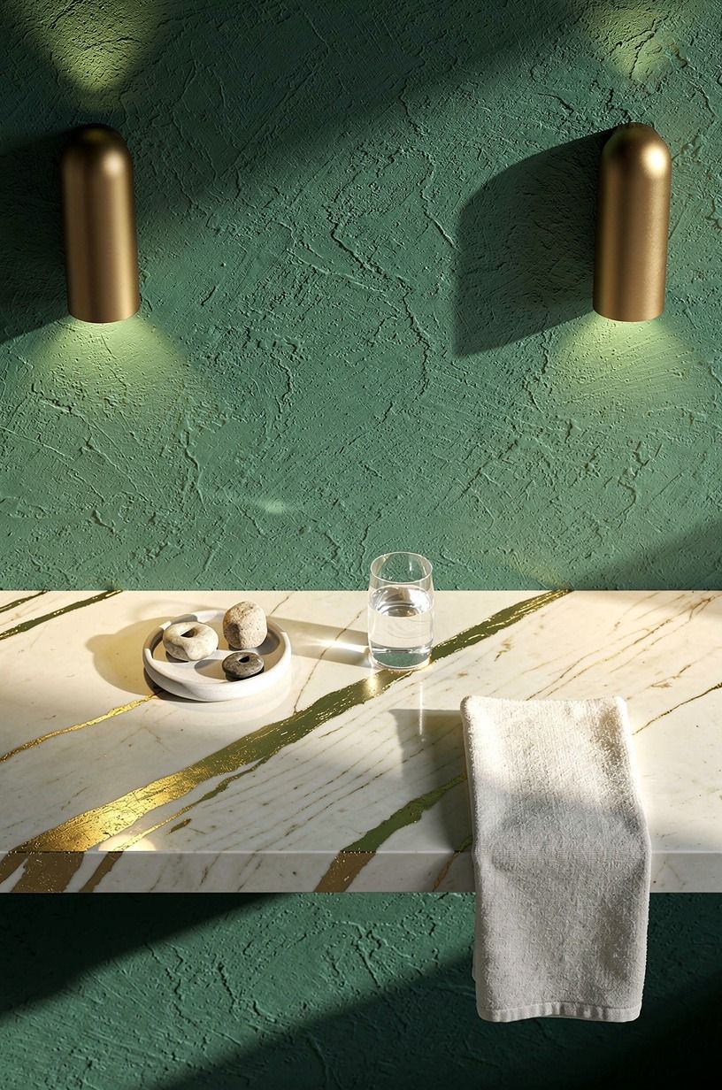 Spotlight tadelakt texture with warm sconces