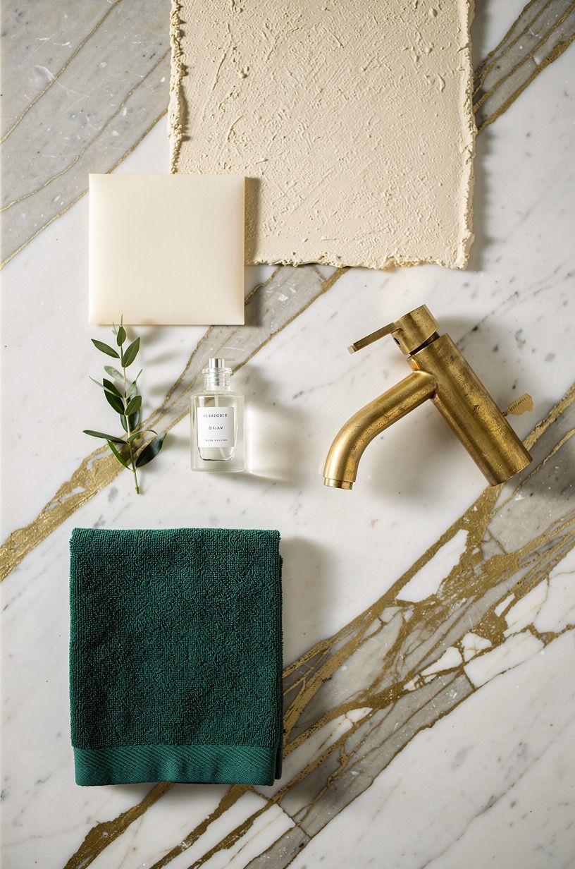 Contrast smooth plaster with unlacquered brass fixtures (The Patina Payoff)
