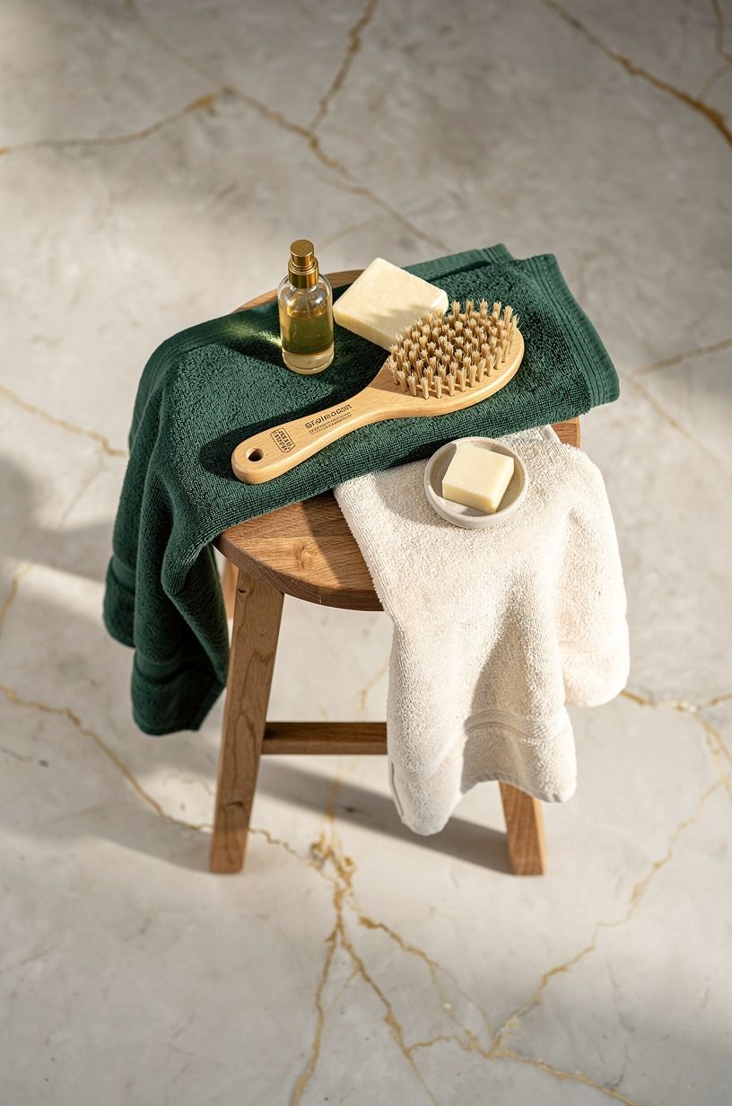 I Styled Open Towels On A Wooden Stool