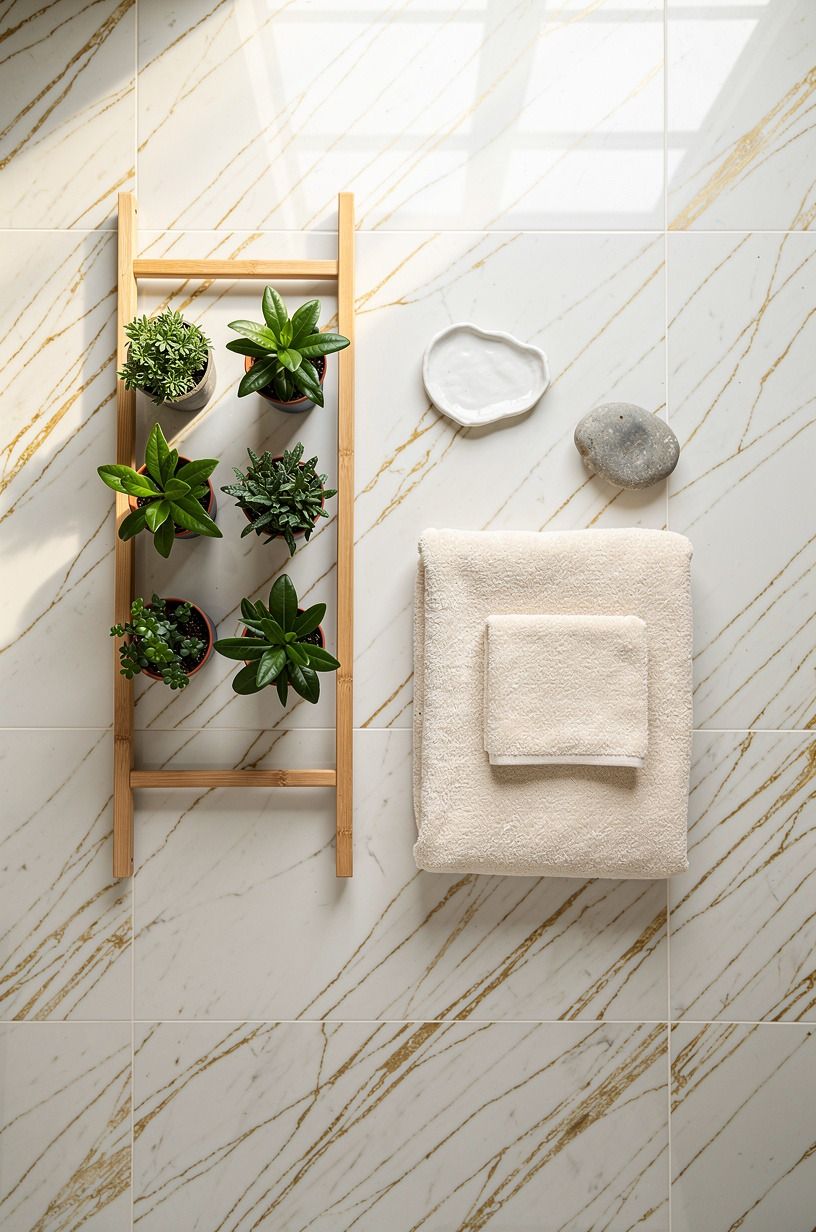 Create a plant ladder beside the towels