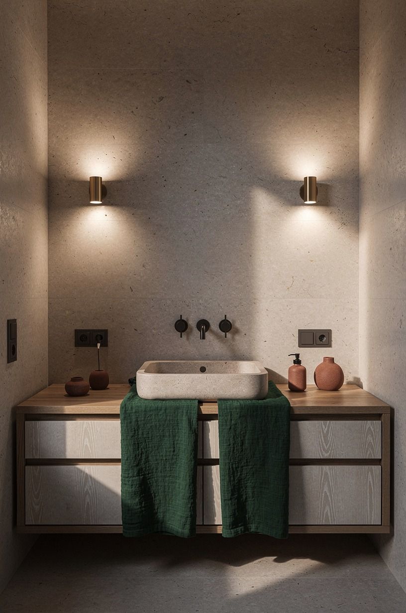 Warm the stone with low wall sconces