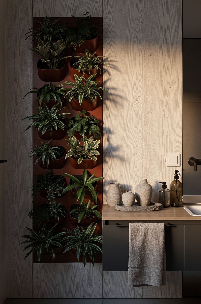 Stack wall pockets with miniature prayer plants