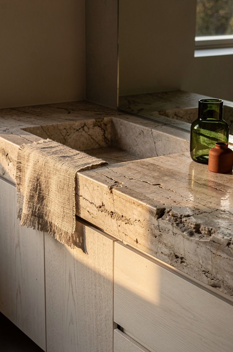 Set the sink into a veined limestone counter