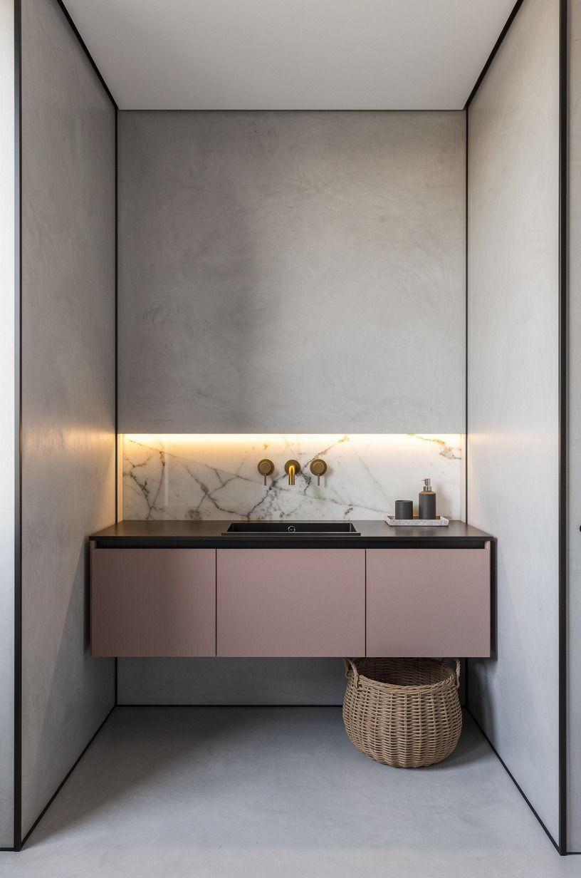 Edge microcement walls with black hardware