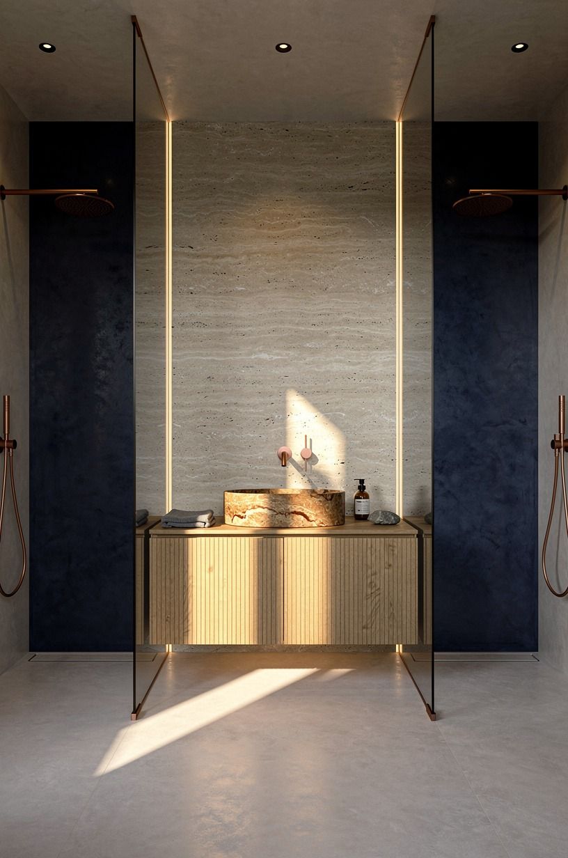 Highlight microcement texture with wall washers
