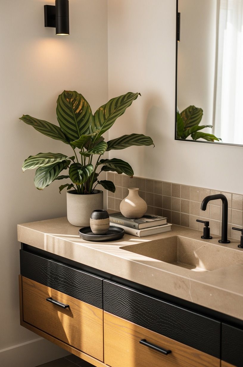 Add a calathea for a bold vanity moment