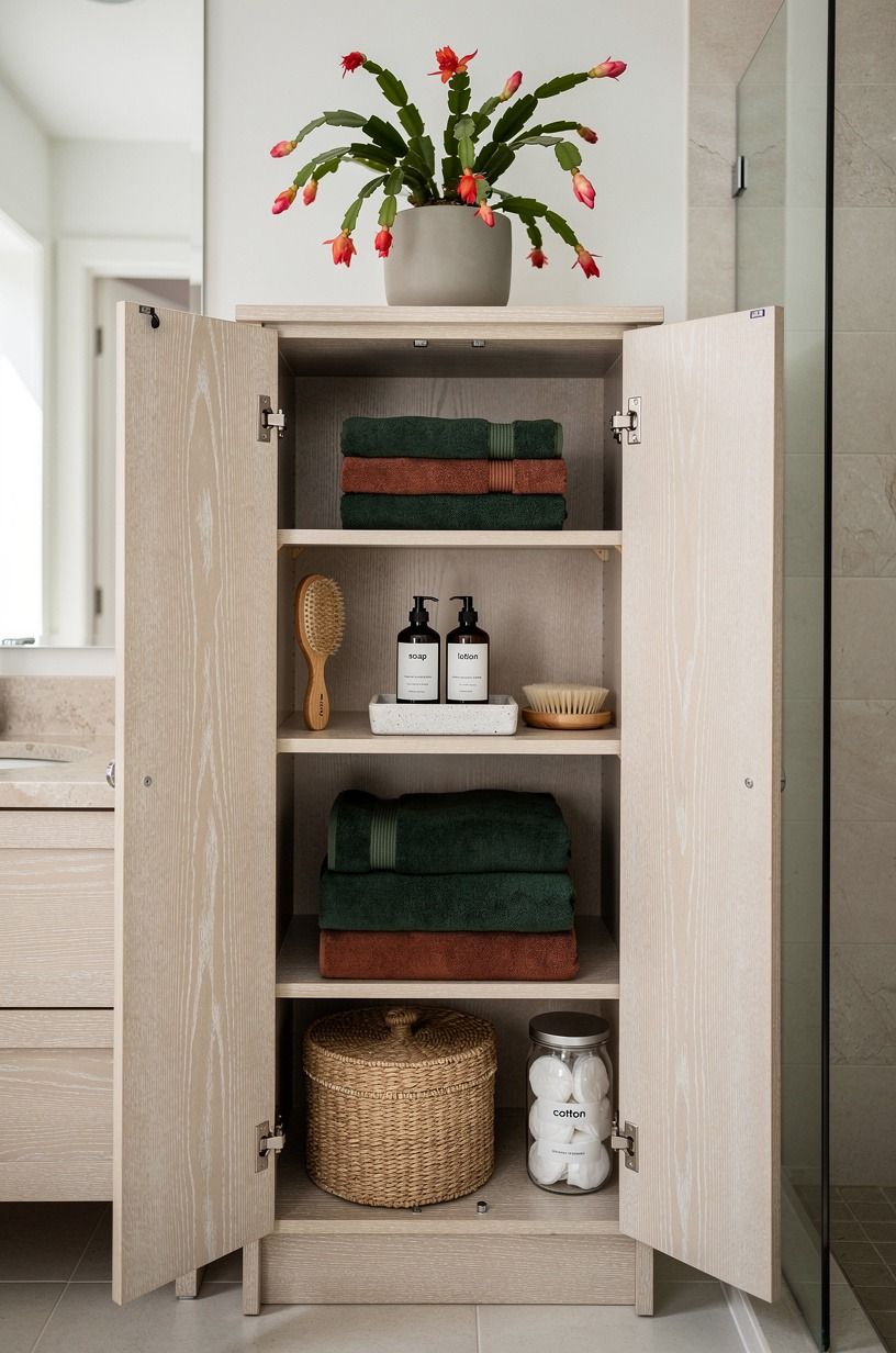 Add a Christmas Cactus to the Linen Closet Top
