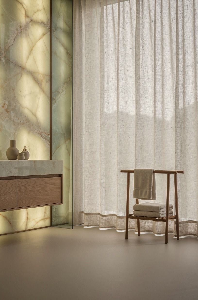 Add a linen curtain where glass feels too hard