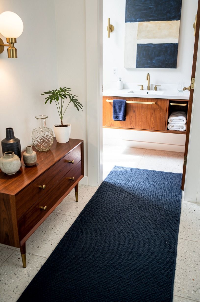 Anchor the room with a runner instead of a bath mat