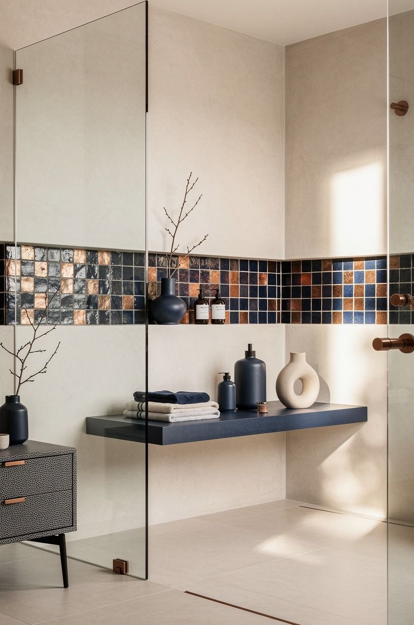 Float a zellige shelf band in the shower