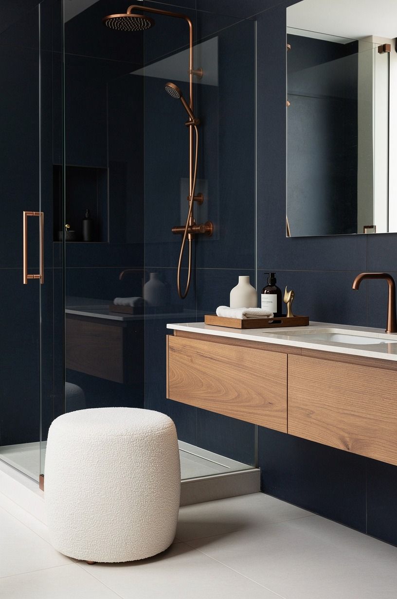 Follow the Two-Wood Rule so the tray matches her bathroom