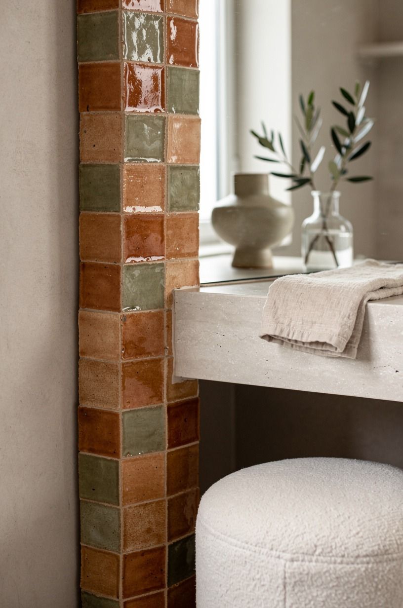 Frame a vanity mirror with zellige, not with regular subway tile