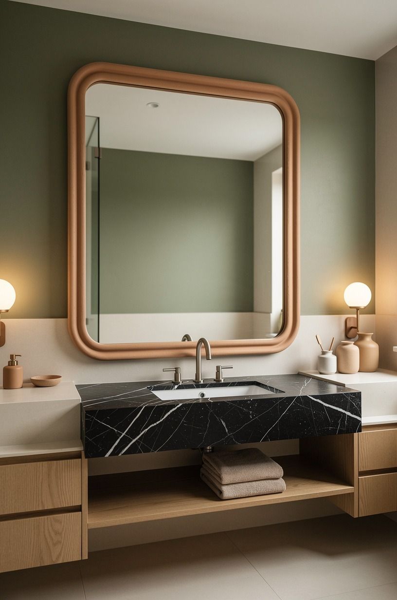 Frame the mirror with a clay-colored border