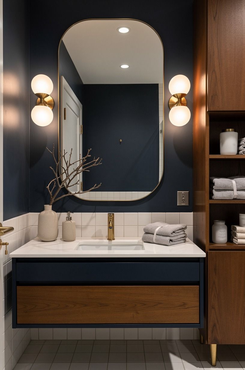 Frame the sink with an oversized rounded mirror