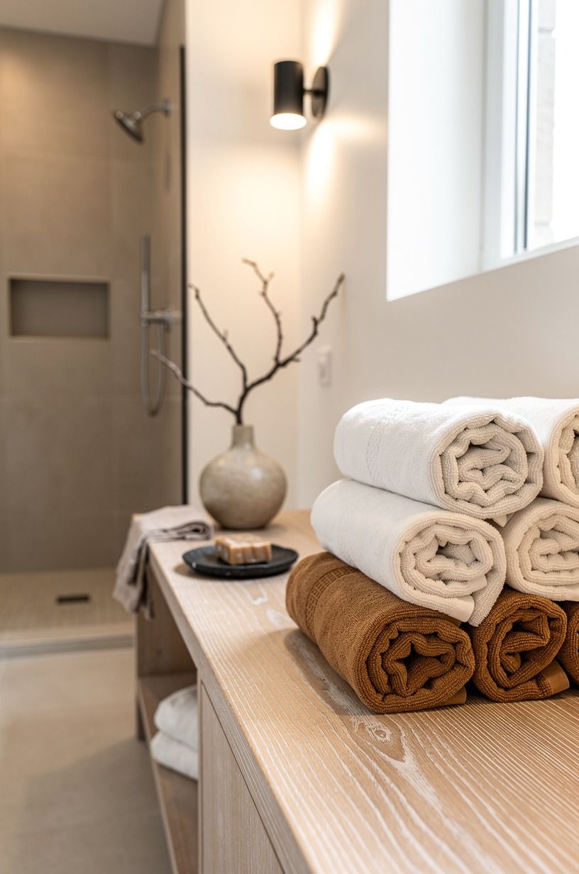 Stack Rolled Turkish Towels on One End