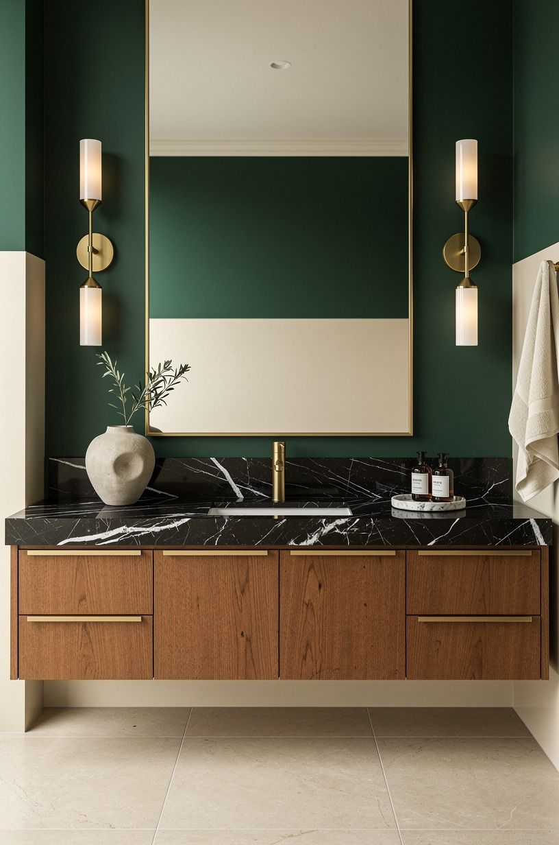 Swap the big mirror for two sconces flanking the vanity
