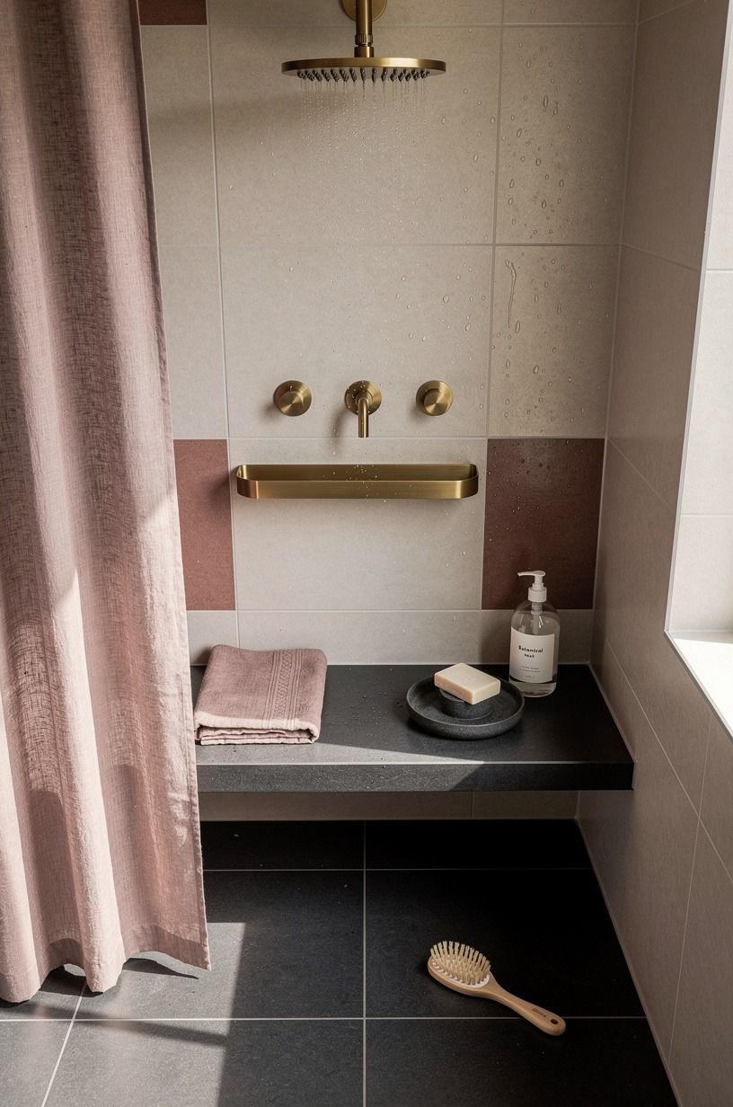 Use The Quiet-Grout Rule in a neutral tiled shower