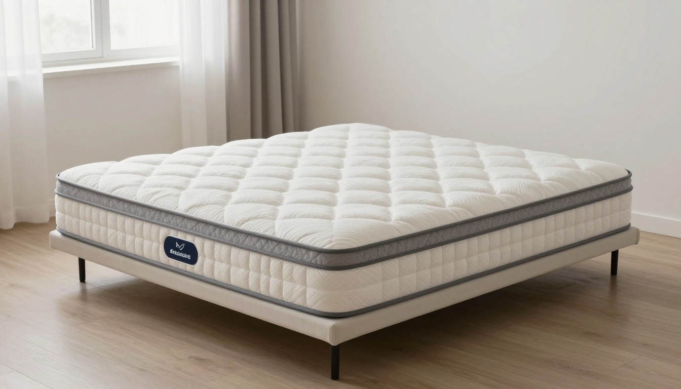 high-tech bed with premium cover, sober promo mood