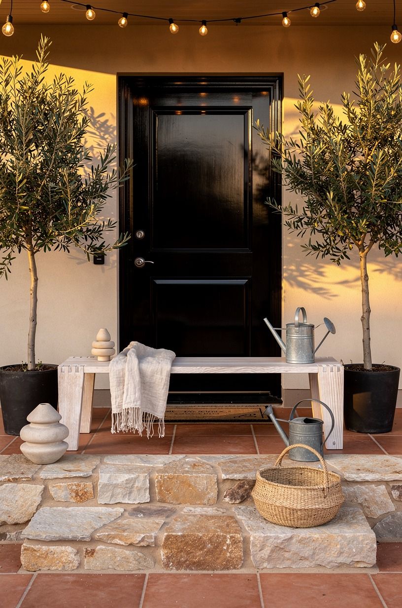 Paint a glossy black door for classic contrast