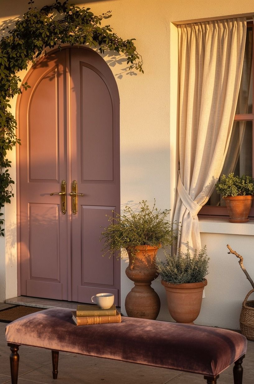 Test dusty rose on arched front doors