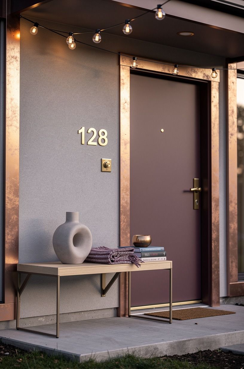 Float a narrow bench below the house numbers