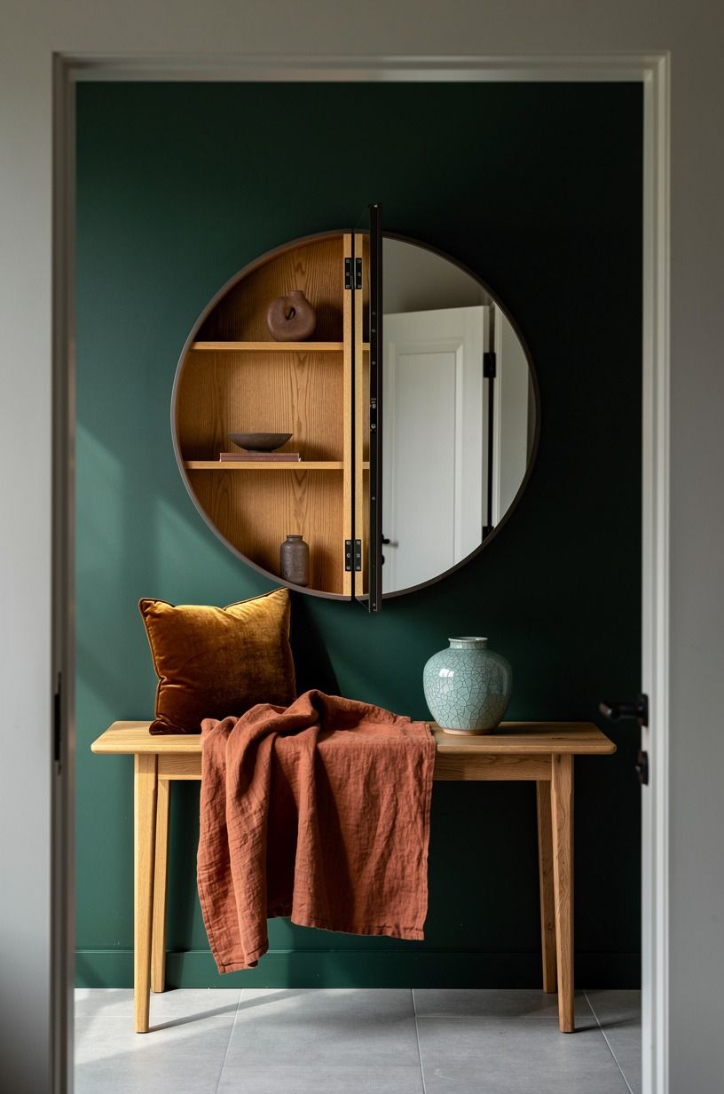 Hang a mirror over recessed wall cubbies