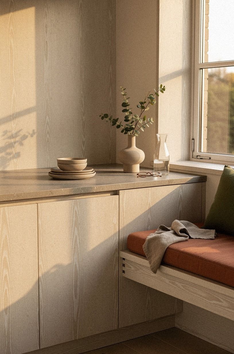 Start with a window bench under morning light