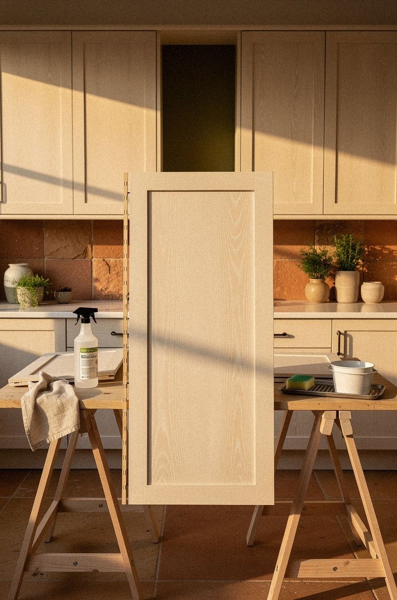 Start by degreasing every cabinet door