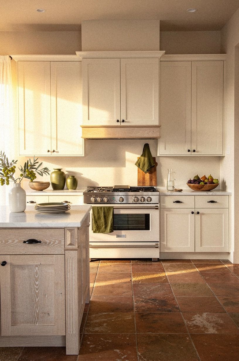 Start with creamy white shaker cabinets