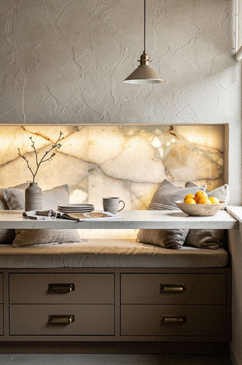 Build storage drawers beneath the banquette seats