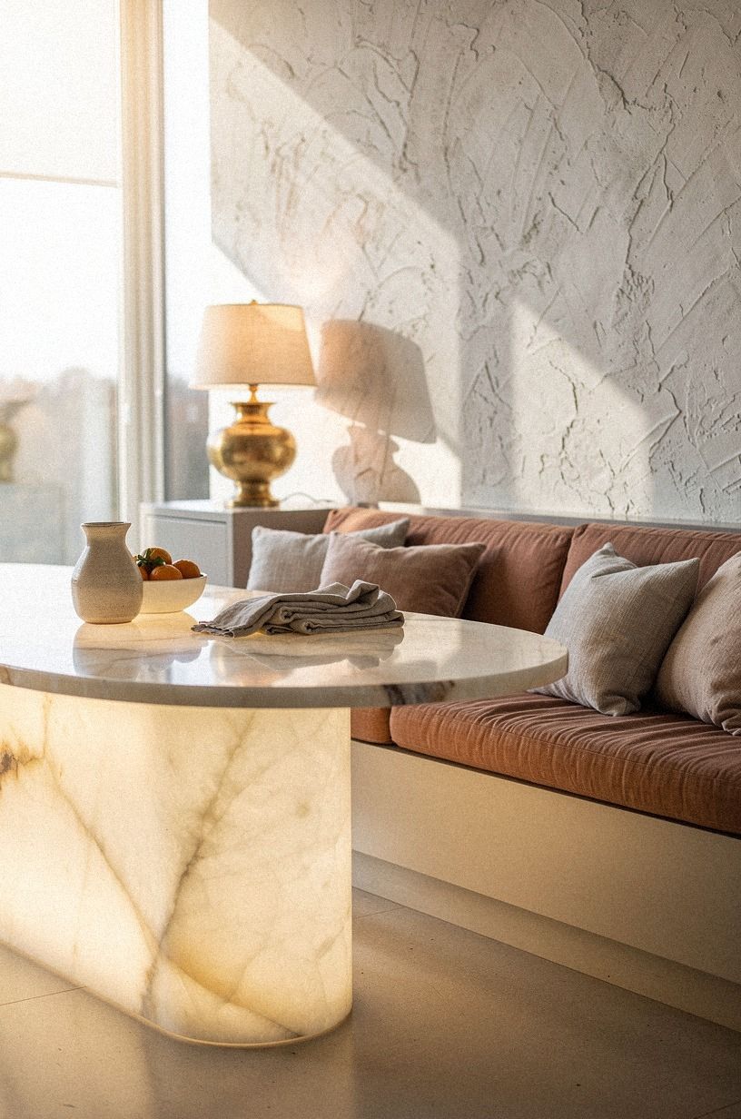 Anchor the nook with an oval pedestal table