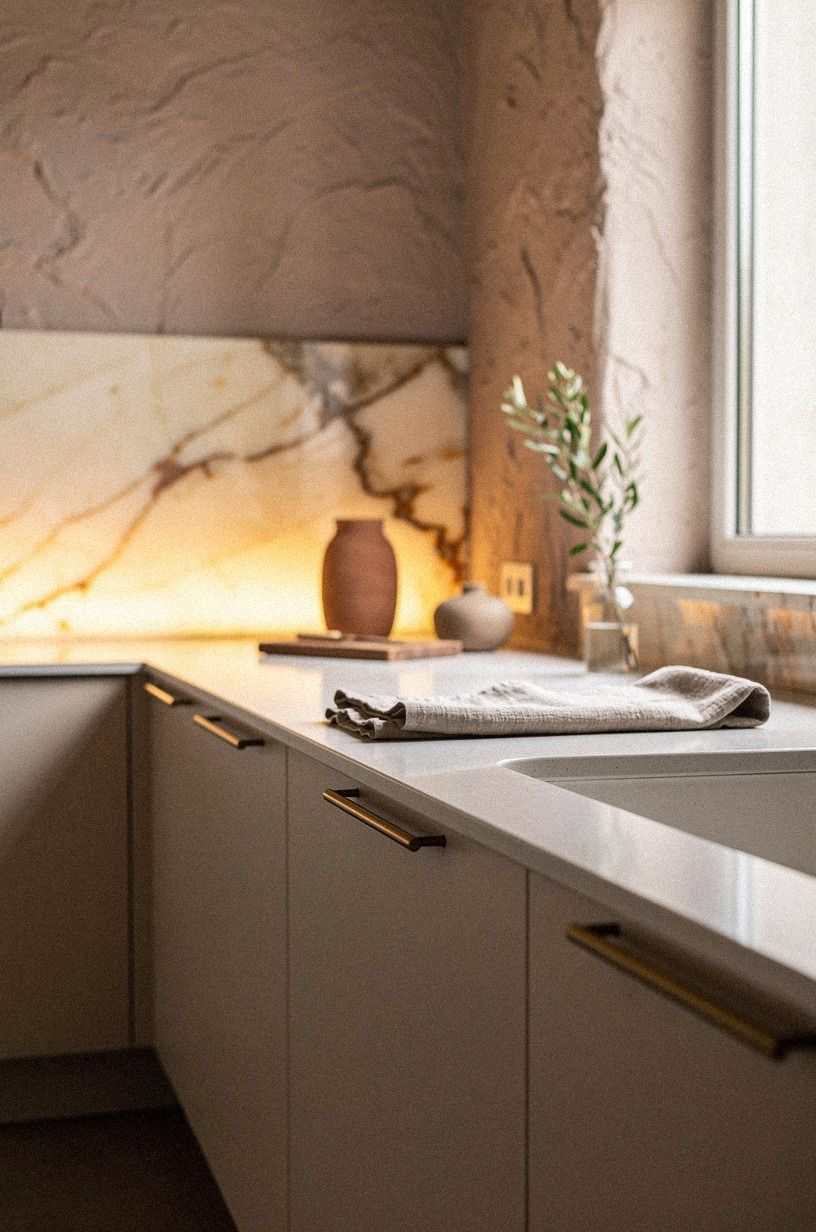 Install edge pulls on minimalist slab cabinets
