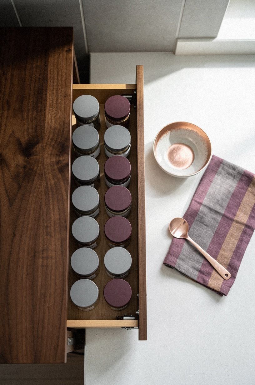 Mount a hidden spice rack on hinges