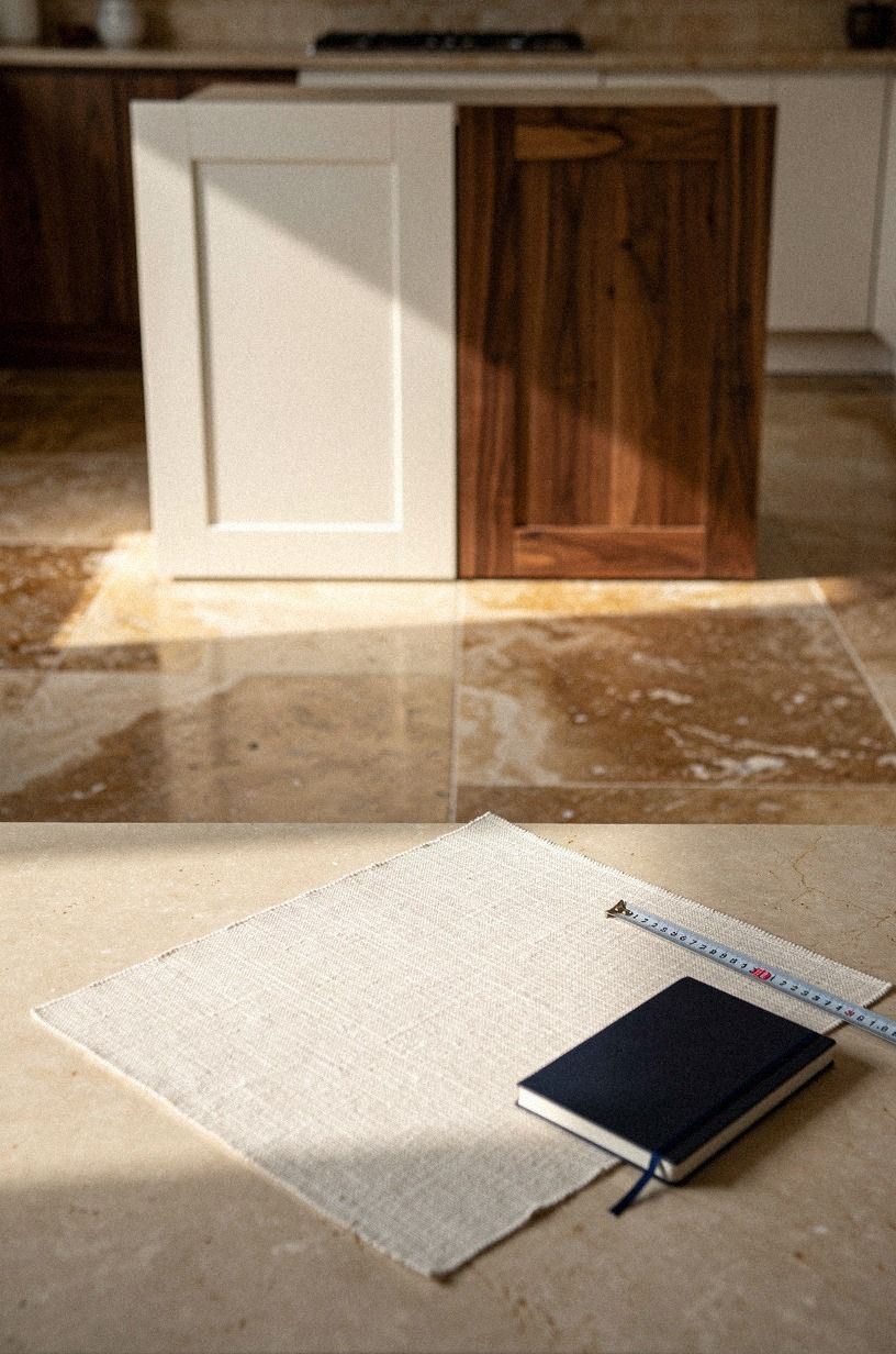 Test cabinet samples beside the flooring