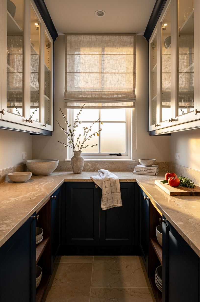 Choose glass fronts for the upper cabinets