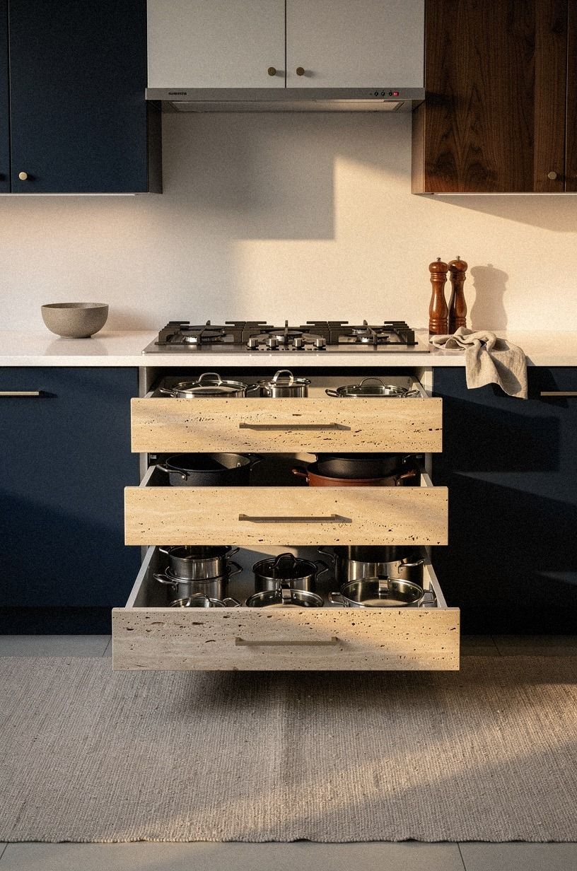Add pullout drawers under the cooktop