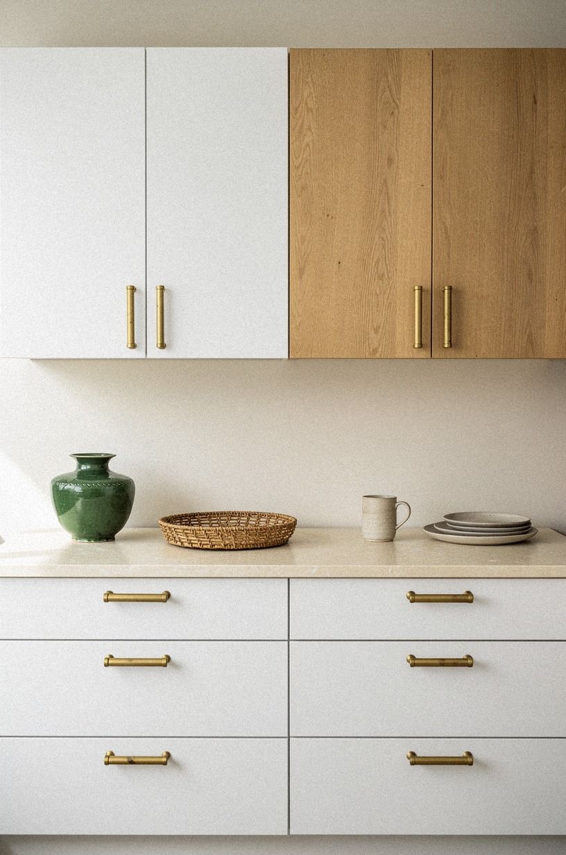 Compare upper cabinets in white and wood