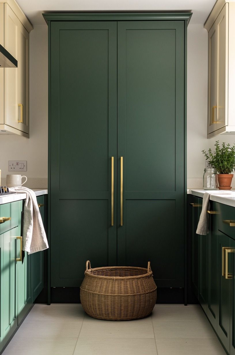 Tuck tall pantry cabinets at the end