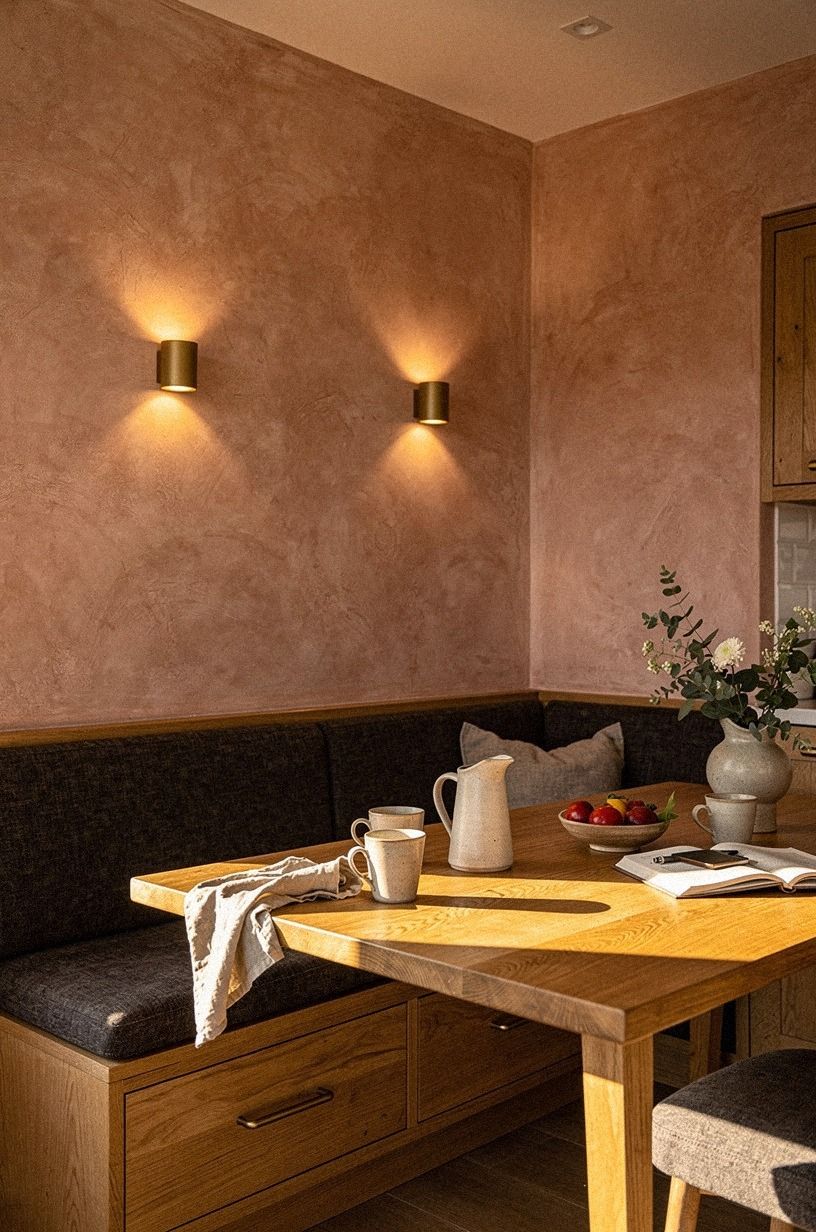 Add corner sconces for evening breakfast nook glow