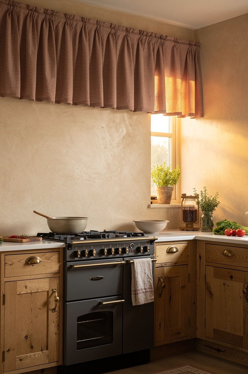 Swap upper doors for gathered gingham curtains