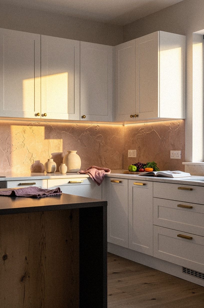 I softened white cabinets with champagne light