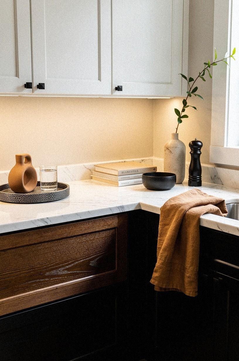 Anchor dark stained lowers under marble counters