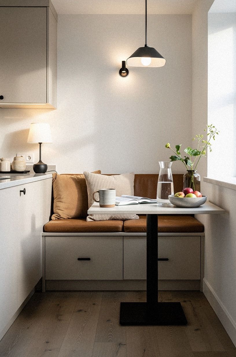 Paint the bench base to match cabinetry (Color Match over Contrast)