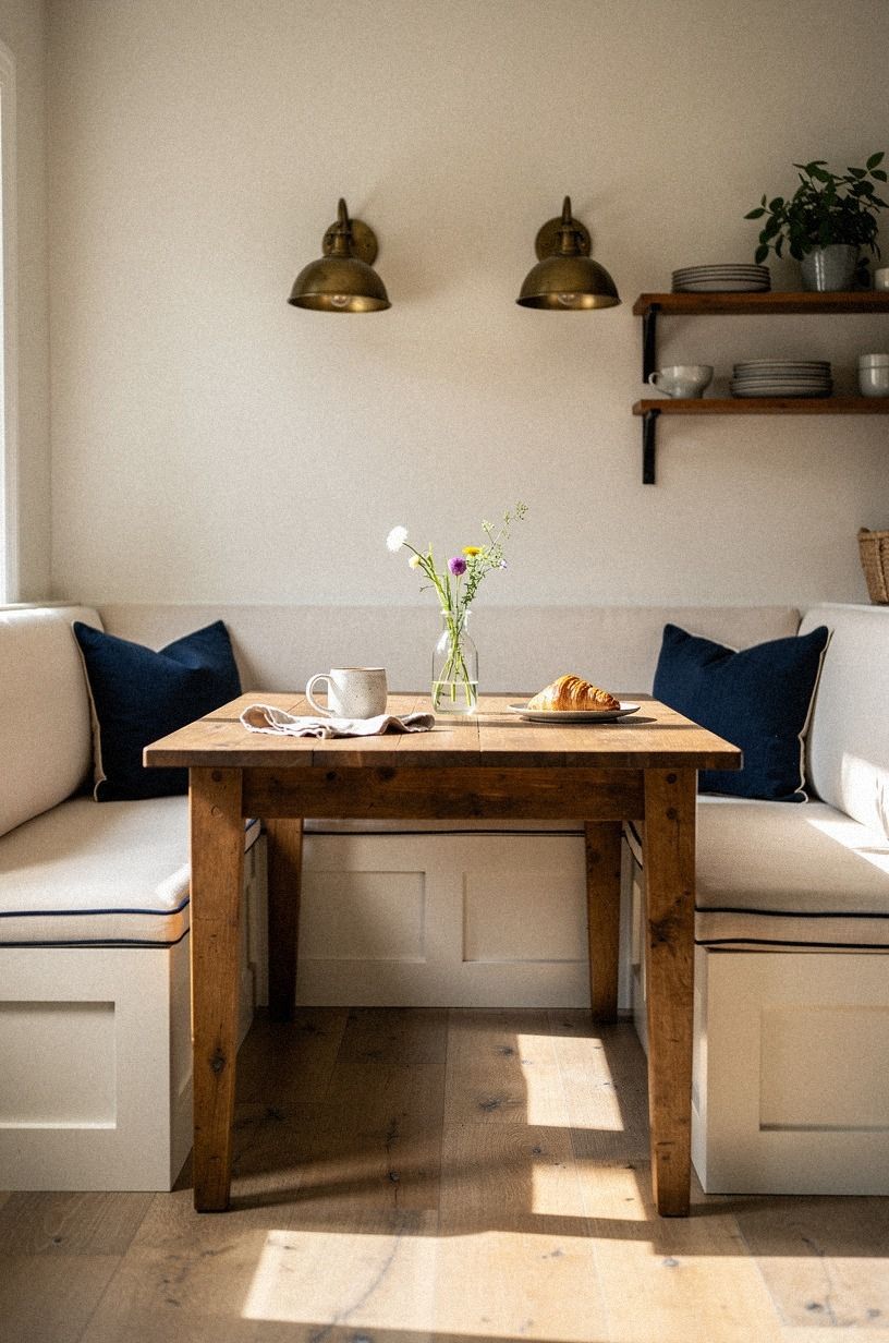Mount brass sconces over corner seating