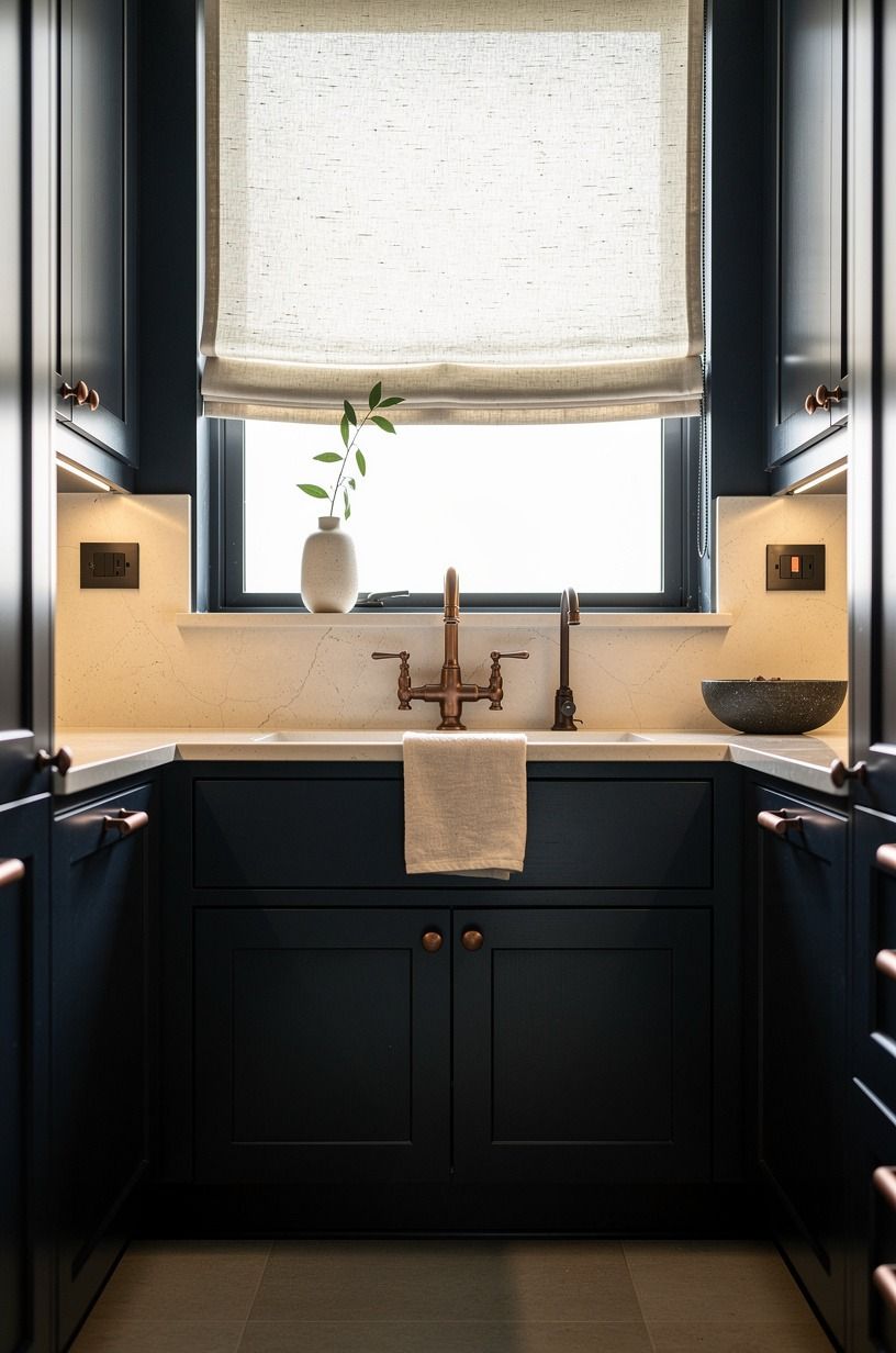 Picture lights from Visual Comfort over the sink wall