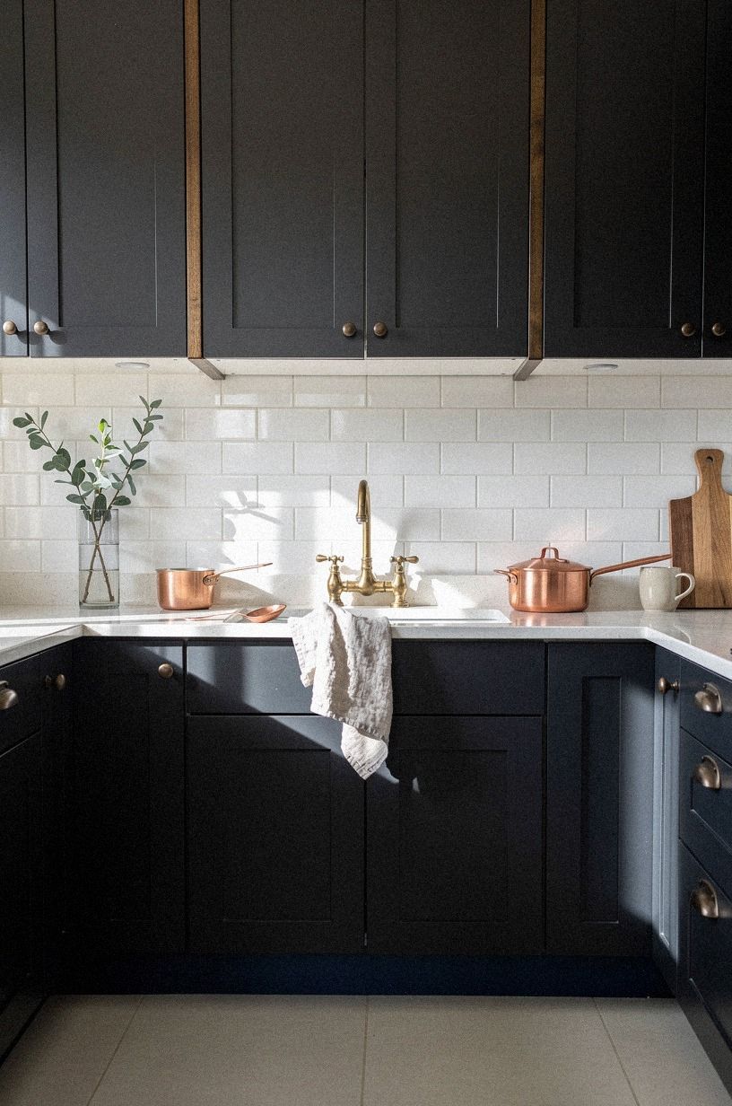 Charcoal over glossy white tile, when the contrast earns its keep
