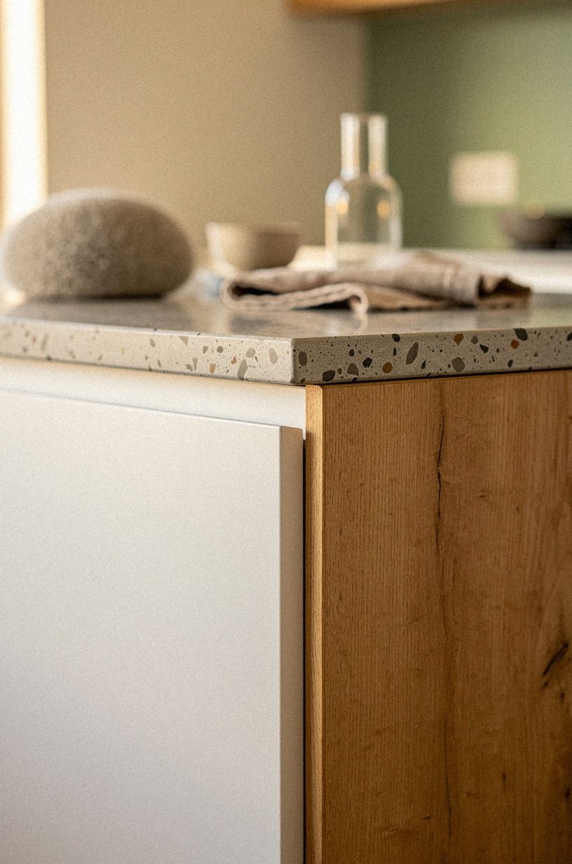 Balance white doors with wood islands
