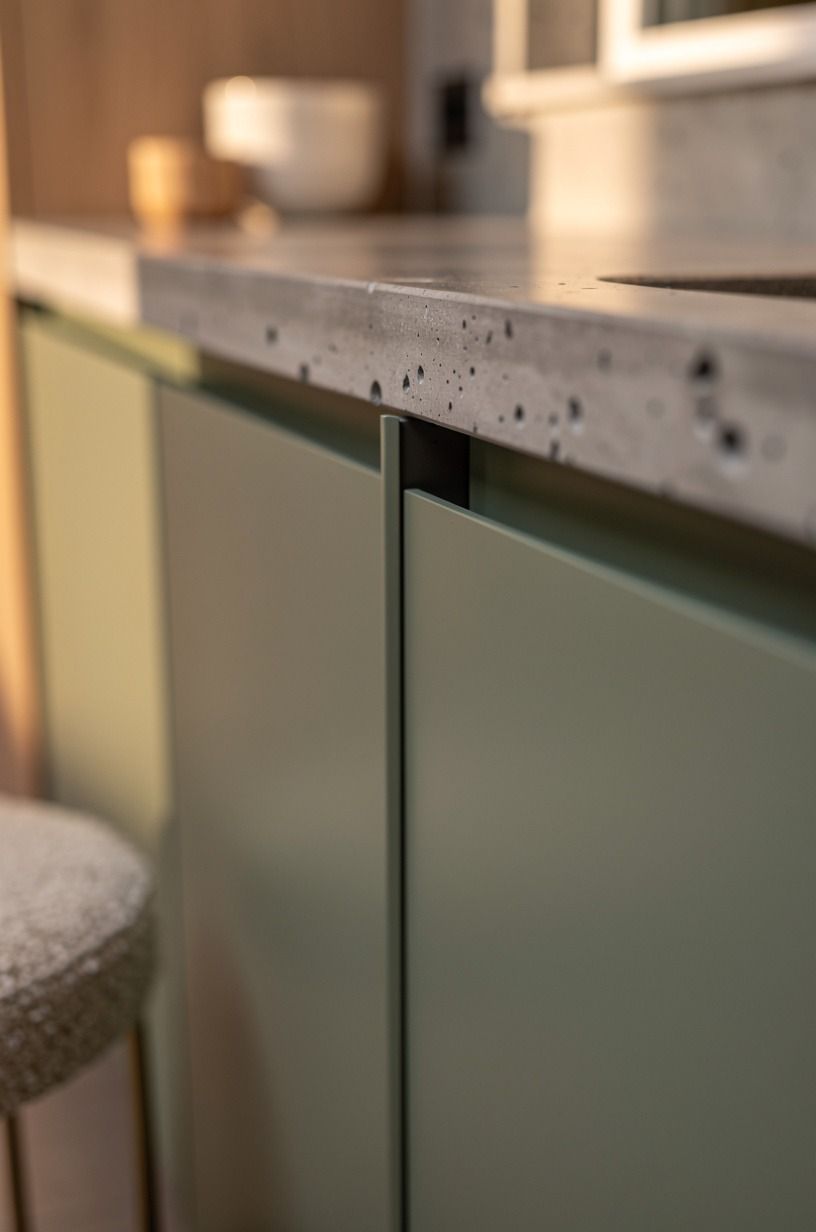 Use slab doors for a cleaner galley line