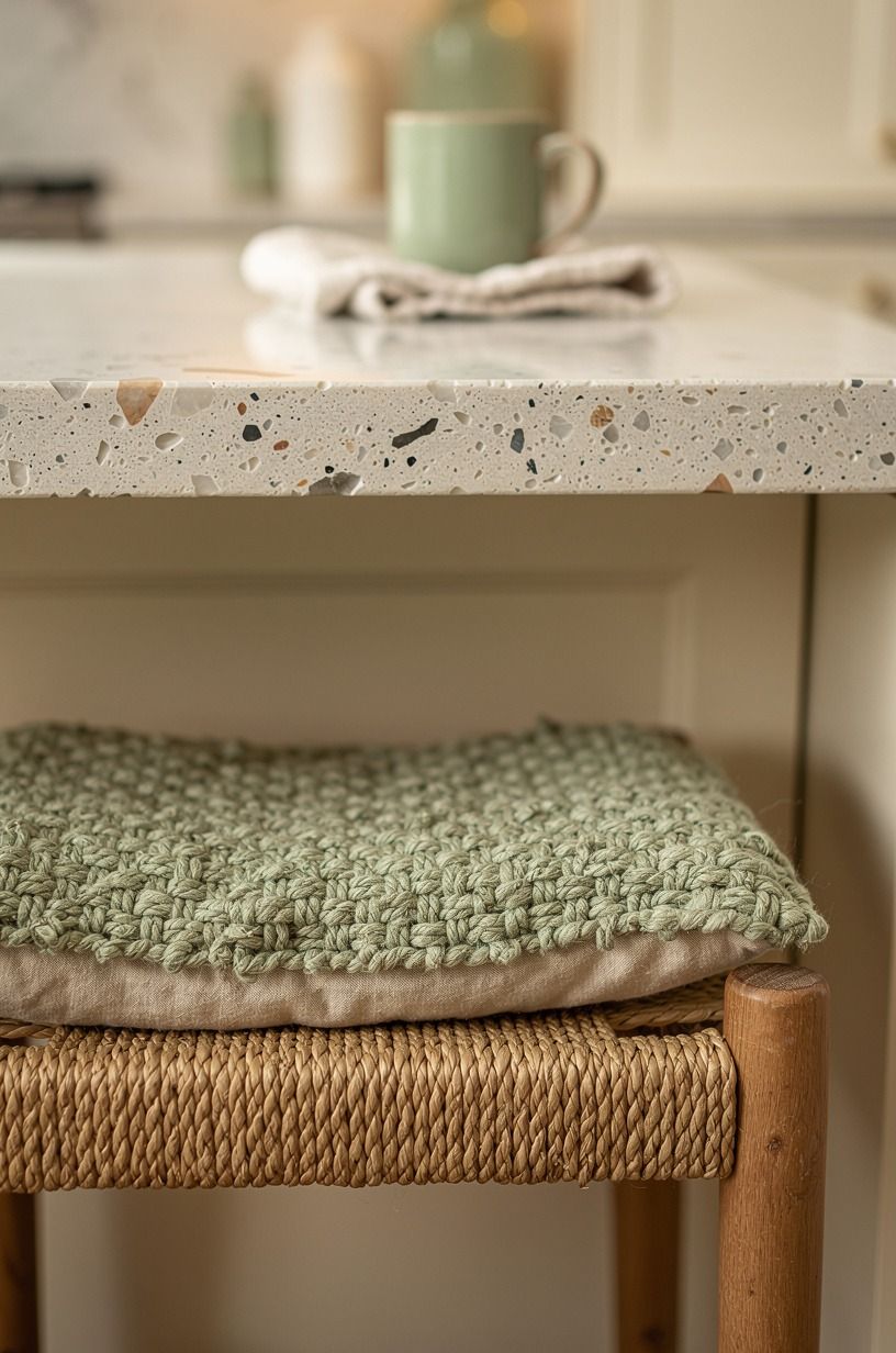 Anchor the island with woven counter stools