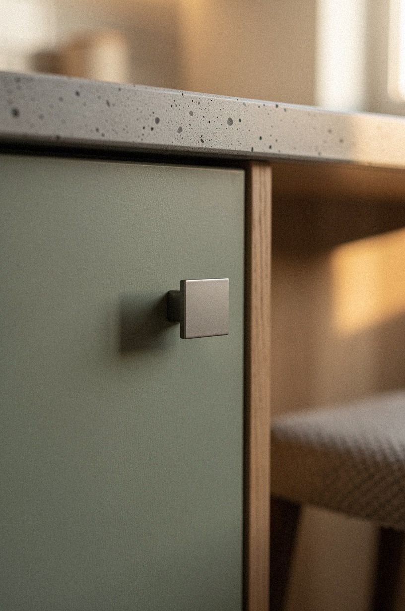 Center square knobs on flat cabinet fronts